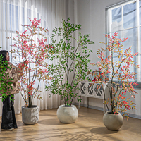 Grand Bonsaï Artificiel Réaliste Nandina Domestica en Pot Moderne en Plastique Écologique et Durable pour Salon – Végétation Artificielle
