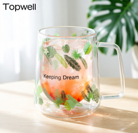 Tasse à café en verre à double paroi TOPWELL 330 ml, design moderne, résistante à la chaleur, motif feuille transparent, fabriquée en Chine