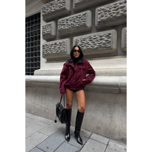 Bordeaux Pilot Model <b>Suede</b> <b>Coat</b> for <b>Women</b> Fashionable Long Winter <b>Coat</b> Zipper Closure XS-XL Sizes Breathable Dyed Print Pattern - Product Image 3