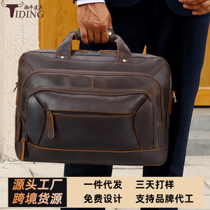 Tiding Genuine Leather Business <b>Briefcase</b> 15.6-Inch Laptop Bag Dark Brown Shoulder Bag For Travel And Work - Product Image 4