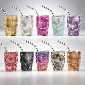 Vaso Térmico de Lujo al por Mayor con Doble Pared de Acero Inoxidable de 3oz, con Pajita Metálica y Diseño de Diamantes de Imitación - Product Image 1