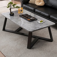 Table basse haut de gamme de luxe léger pour petits appartements et bureaux, table d'appoint simple avec cadre métallique et plateau en panneau de densité