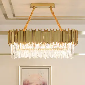 Modern Rectangular Gold Plated Clear Crystal Ceiling Lamp Big Chandelier