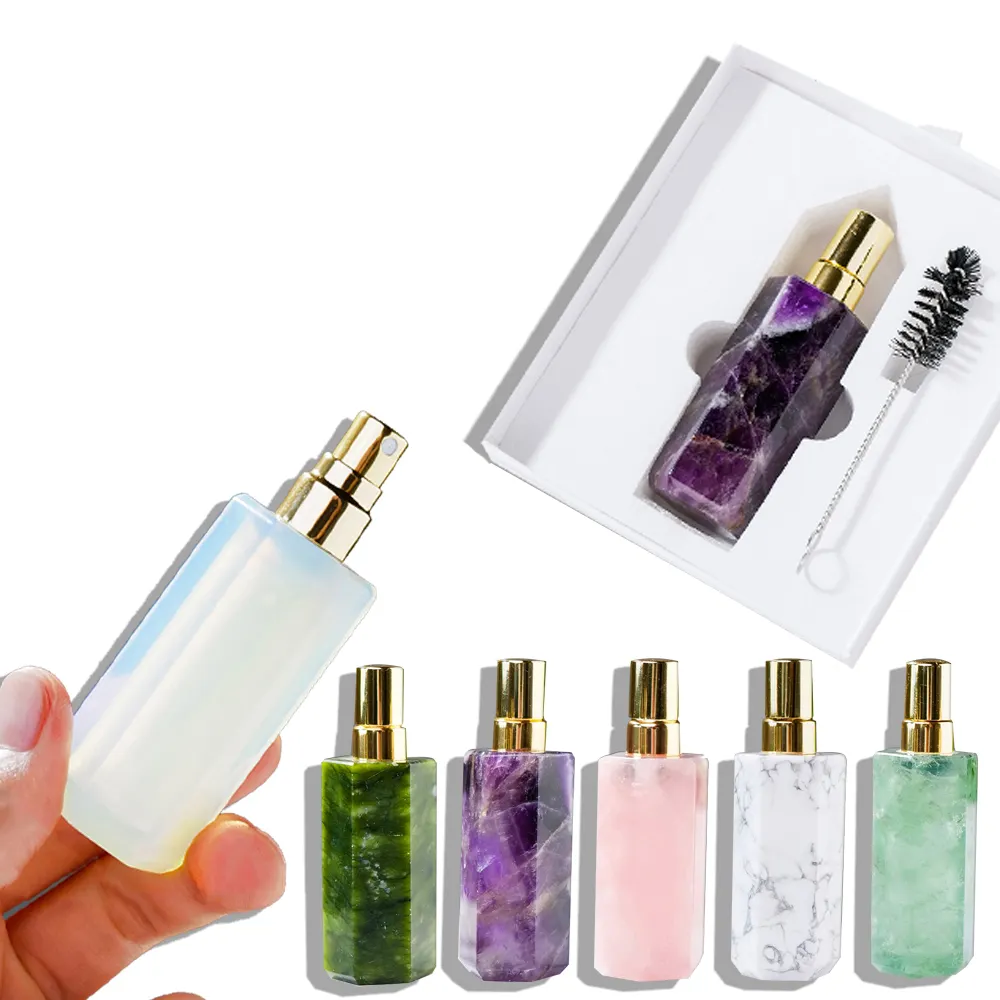 Wholesale Natural Crystal Nozzle Six Prism Gemstone Perfume Bottle Healing Rose Quartz Women Perfume Bottle