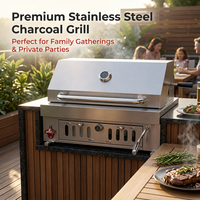 Barbecue au charbon de bois en acier inoxydable, barbecue encastrable avec couvercle, barbecue rotatif, rôtissoire pour cuisine extérieure, fête, personnalisable
