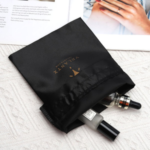 Hot Sale Small Black Satin Jewelry Packaging Drawstring Bag Custom Logo Printing Satin Cosmetic <b>Watch</b> Perfume Storage Pouch - Product Image 2