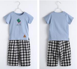 Ensembles de vêtements pour enfants, pantalons en jean à carreaux pour enfants avec imprimé cactus de la boutique en ligne en gros - Product Image 3