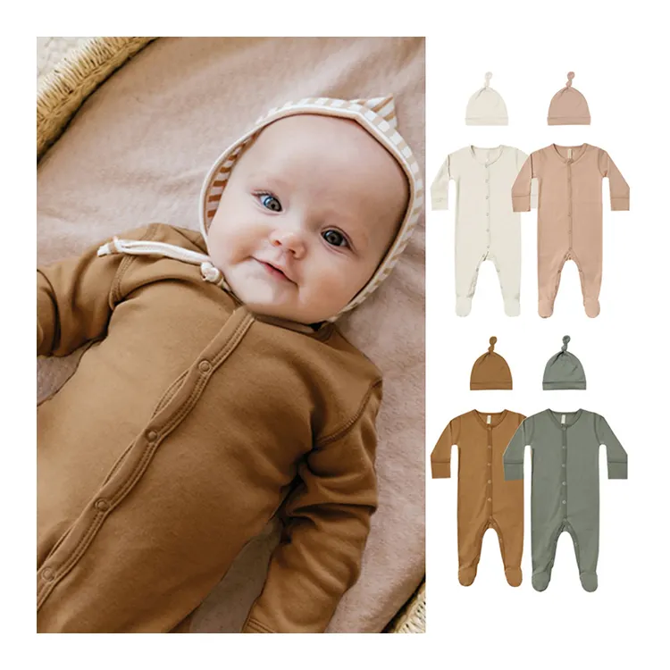 Spring Fall Ribbed Baby Clothes Sleep Suits Boy Girls Newborn Baby Footie Rompers Jumpsuit