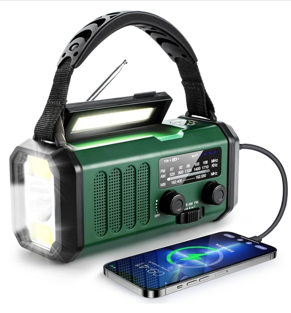 10000mAh Emergency Radio Hand Crank NOAA Weather AM/FM Solar Powered Rechargeable Battery Flashlight Reading Light SOS Alarm