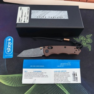 Couteau de poche BM 290BK-1 Full Immunity, manche en Micarta, lame à pointe tombante dentelée, ouverture manuelle, couteau tactique - Product Image 1