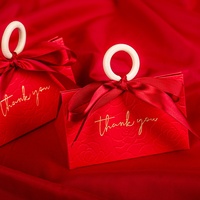 Eco Friendly Embossed Paper Handheld Gift Box Red Gold Hot Stamping Logo Wedding Candy Paper Gift Favor Box