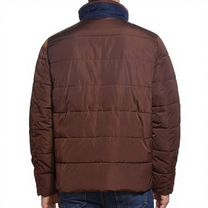 Men's Brown Puffer Jacket Windproof Zipper Closure Stand Collar Casual Winter Wear Polyester Wadding Thick Regular Fit - Product Image 2