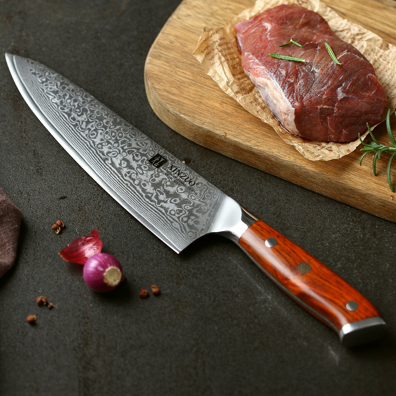 Restaurants 8.5 inch high-end Japanese Damascus steel cooking kitchen chef knife with rosewood