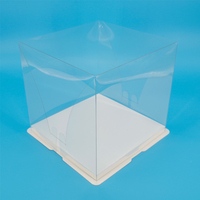 Boîte à gâteau 2 en 1 facile à assembler, avec bordure en plastique transparent et base dorée, pour gâteau à 2 étages