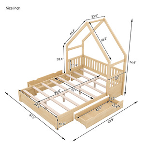 Solid Wood Children's <b>Bed</b> With Drawers Storage Nordic Style Pine Wood <b>House</b> Shape <b>Bed</b> For Kids And Adults - Product Image 2
