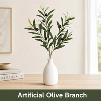 Branche d'olivier artificielle HGA 57 cm, 6 branches, tige d'olivier artificielle verte avec fruits pour vase, décoration de table à domicile, vente en gros