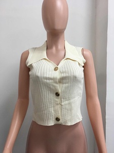 Chaleco de punto corto con cuello polo, diseño delgado de verano para mujer, a la moda - Product Image 5