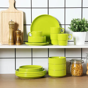 Service de table de luxe vert vif avec logo personnalisé, 16 pièces, en céramique et grès, pour usage domestique et hôtelier, comprenant assiettes, plats et tasses en terre cuite - Product Image 5