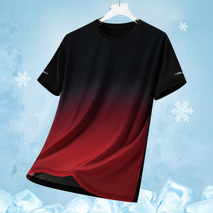 <span class=keywords><strong>T</strong></span>-<span class=keywords><strong>shirt</strong></span> à manches courtes en maille d'é<span class=keywords><strong>t</strong></span>é pour hommes Impression dégradée Séchage rapide Haut de sport décontracté Cross-Border Hot Style Solid Knitted - Product Image 4