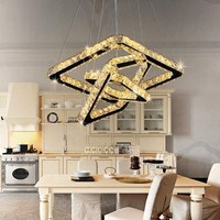 Lustre moderne personnalisé à 3 carrés en cristal, éclairage pour appartement, hôtel, 3 carrés, luminaires suspendus en acier inoxydable