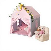 Tente de jeu princesse imperméable pour enfants, modèle été, simple couche, pour filles, abri de sommeil pour bébé, 2 fenêtres, rideau rose, design artistique en tissu
