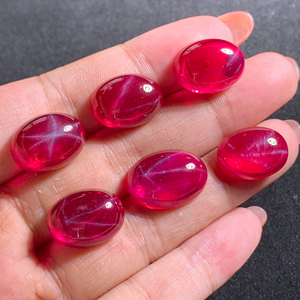 Vente en gros de pierres précieuses cabochon étoile rubis dos plat labradorite synthétique rubis foncé - Product Image 5