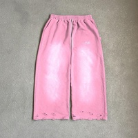 Custom 100% Cotton Heavyweight Vintage Acid Wash Pants Distressed Raw Hem Oversized Stacked Baggy Rhinestone Sweatpants