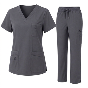 Uniformes Médicos Personalizados, 100% Algodón Tejido, Unisex, Cuello en V, Pantalones con Cintura Elástica, Uniforme Sanitario, Marca Privada, Venta al Por Mayor - Product Image 1