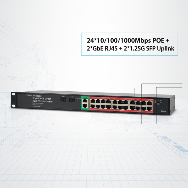 Cloud Managed 24ch Poe Switch with 24 Ethernet PoE Ports IP Cameras Ethernet Switch POE with Rackmount
