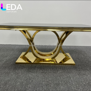 Table de banquet rectangulaire en verre trempé LEDA, luxe moderne, or, écologique, durable, pour mariage, hôtel, événements en plein air - Product Image 3