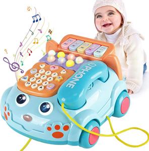 Téléphone jouet pour bébé, smartphone de dessin animé simulé avec fonction de tirage, appels, jeu de piano, musique éducative précoce, apprendre à frapper l'hamster - Product Image 1