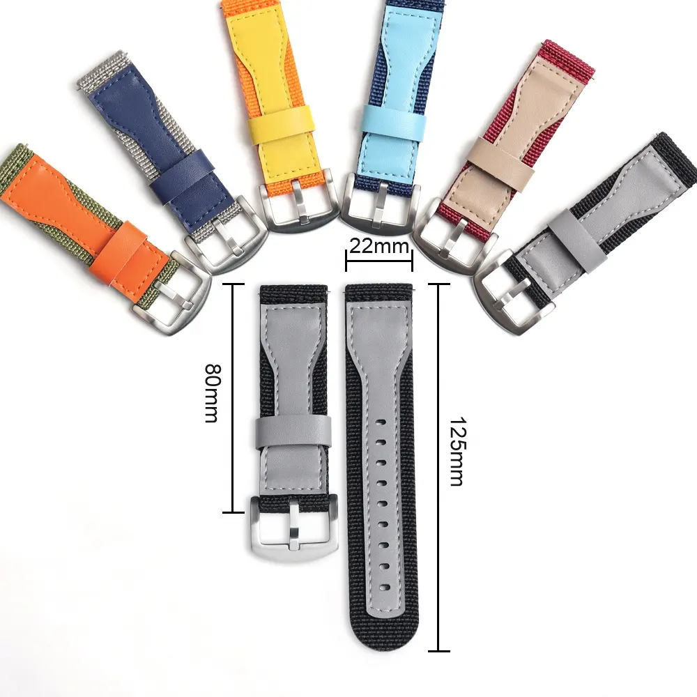 Custom New Style Single Color Nylon+Leather Hybrid Watch Band In 20/22mm With Brushed Metal Buckle For IWC Watch