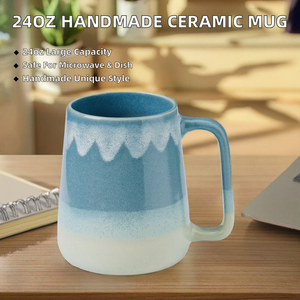 Taza Grande de Cerámica para Café y Té de 24 oz, Hecha a Mano, Esmaltada en Horno, Apta para Microondas y Lavavajillas, Superficie Irregular Única, para Oficina y Hogar - Product Image 2
