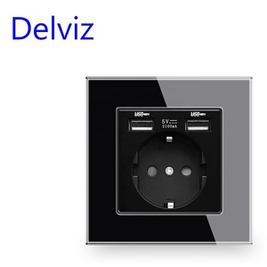 Delviz Europäische Steckdose, Gehärtetes Kristallglas-Panel, 5V Ladeanschluss, 16A Netzstecker EU-Standard <span class=keywords><strong>USB</strong></span>-Wandsteckdose - Product Image 6