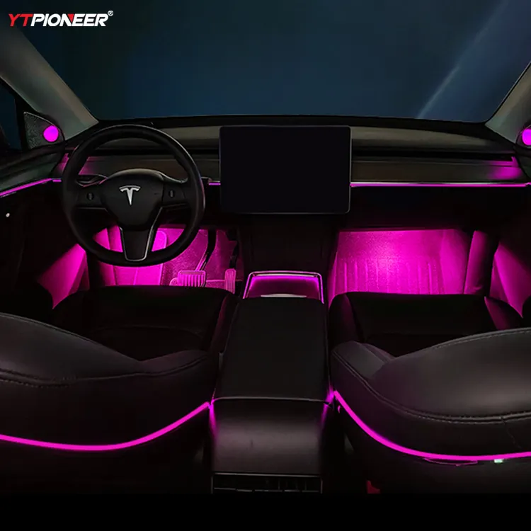 Otros accesorios de luz de coche Led Interior Multicolor Rgb Kit de luz ambiental de tallado láser de coche para Tesla Model 3 Y X 2022