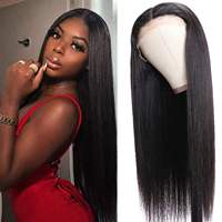 Perruque sans colle transparente 13x4, densité 180%, cheveux humains vierges brésiliens 100% raides, pré-épilée, petite taille, vente en gros