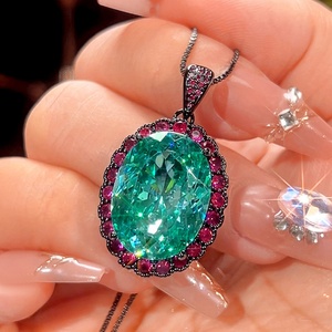Fashion Eco-friendly Copper Black Gold Plated Big 15*20mm Paraiba Green Zircon 3 Piece Wedding <b>Ring</b> Garnet Jewelry <b>Set</b> for <b>Women</b> - Product Image 4