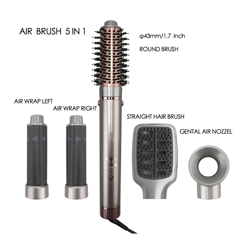 Hair Curling Hot Air Brush Blowout Dryer 1100W 5 in 1 Hair Styler Air Wrap Detachable Hair Dryer Brush Styling Toot Set