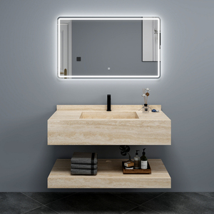 Lavabo Doppio Moderno Sospeso Rettangolare in Lastra di Roccia di Grado Alberghiero per Bagno, Camera da Letto o Appartamento di Fabbrica - Product Image 2