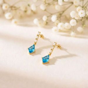 Pendientes Colgantes de Topacio Azul Cielo Natural en Forma de Cometa, Pendientes Delicados en Plata de Ley 925, Joyería Minimalista con Piedras Preciosas - Product Image 5