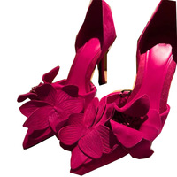 Escarpins Printemps Sexy « French Touch » à Talons Fins Décorés de Fleurs Rouge Rose pour Femme