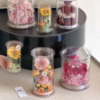Boîte d'emballage ronde transparente en acrylique pour fleurs préservées, boîte cadeau à charnière pour la fête des enseignants, bouquets DIY