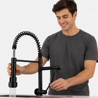 Robinet de cuisine brésilien mural, best-seller, à eau froide, double sortie, à ressort, en acier inoxydable brossé, pivotant à 360 degrés