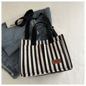 Striped Canvas Tote Stylish Thick Tote Bag with Sturdy Handles and Bottom Cruelty Free Black Blue Food Safe Usage - Product Image 3