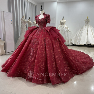 Jancember XS150 Glitter <span class=keywords><strong>rosso</strong></span> Tulle tessuto pizzo modello da sera abito da ballo abiti - Product Image 3
