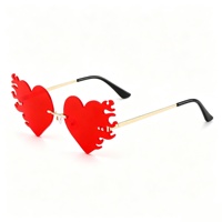 Lunettes de soleil amusantes en métal sans monture pour femmes, idéales pour les fêtes et festivals, avec motif cœur d'amour