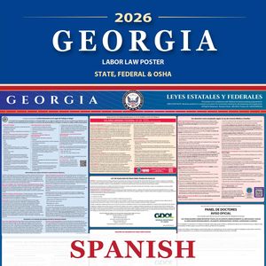 Affiche de la loi du <span class=keywords><strong>travail</strong></span> de l'État de Géorgie, conforme aux normes fédérales et OSHA, 2026, tout-en-un, 24x36 pouces, laminée, résistante aux UV et à l'eau (espagnol) - Product Image 1