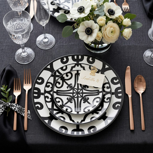 <span class=keywords><strong>Service</strong></span> de table en céramique <span class=keywords><strong>noir</strong></span> <span class=keywords><strong>et</strong></span> <span class=keywords><strong>blanc</strong></span> personnalisé, assiettes en porcelaine à motifs géométriques vintage, <span class=keywords><strong>vaisselle</strong></span> résistante au lave-<span class=keywords><strong>vaisselle</strong></span> pour la vente au détail - Product Image 4
