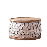 Table basse extensible en bois massif et fer forgé de style européen moderne, petite table d'appoint convertible durable en forme de pétale, salon créatif