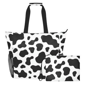 Bolso de Playa con Estampado de Vaca para Mujer, con Correa, Bolso de Hombro Personalizado con Bolsa a Juego para Vacaciones de Verano - Product Image 2